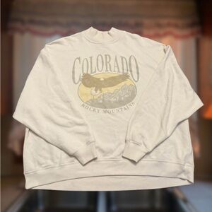 American Eagle Outfitters Cream Colorado Rocky Mountains Cowl-Neck Sweatshirt